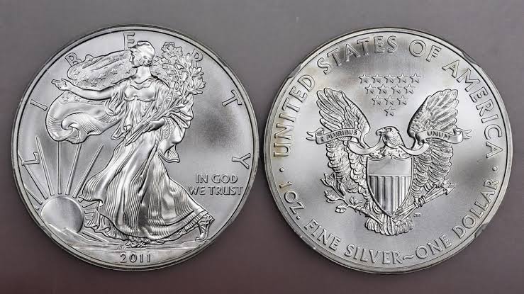 2011 American Silver Eagle obverse showing Walking Liberty design and mint mark location