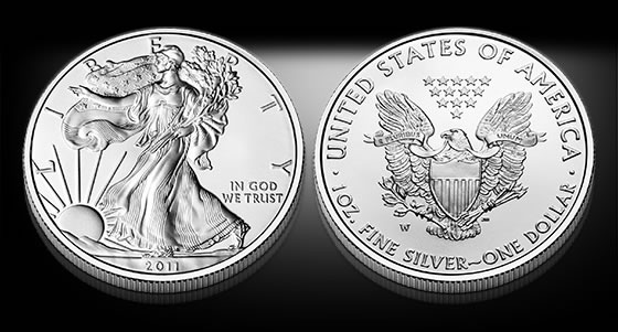 Side-by-side comparison of 2011-W vs 2011-S Silver Eagle showing mint mark differences